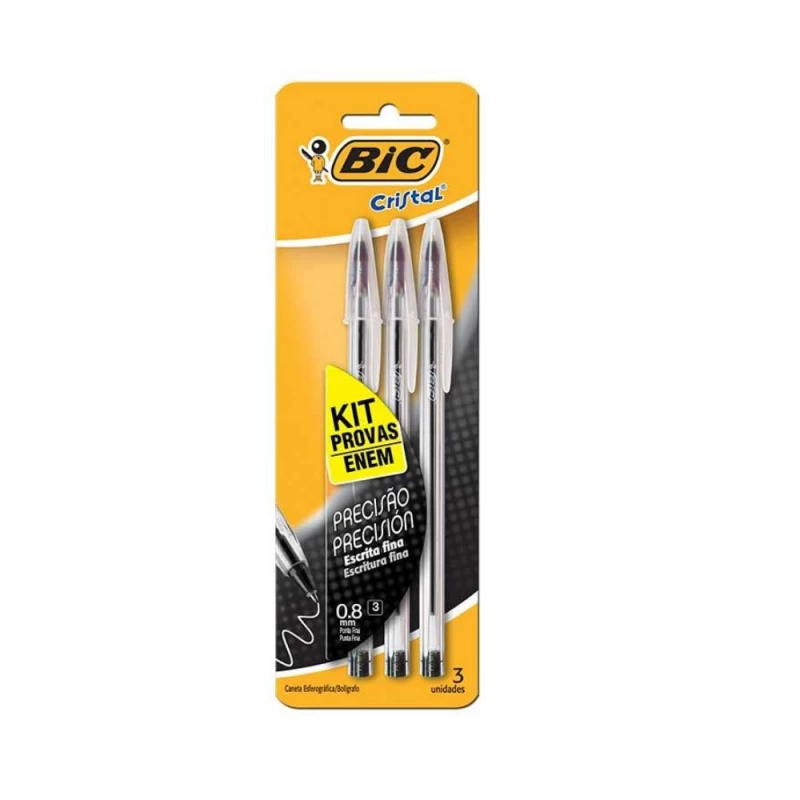 Caneta Cristal Preta Enem 3 Unidades Bic