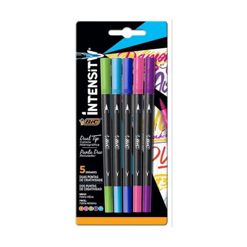 Caneta Intensity Sortida Ponta Dupla Fina E Brush Com 5 Unidades Bic