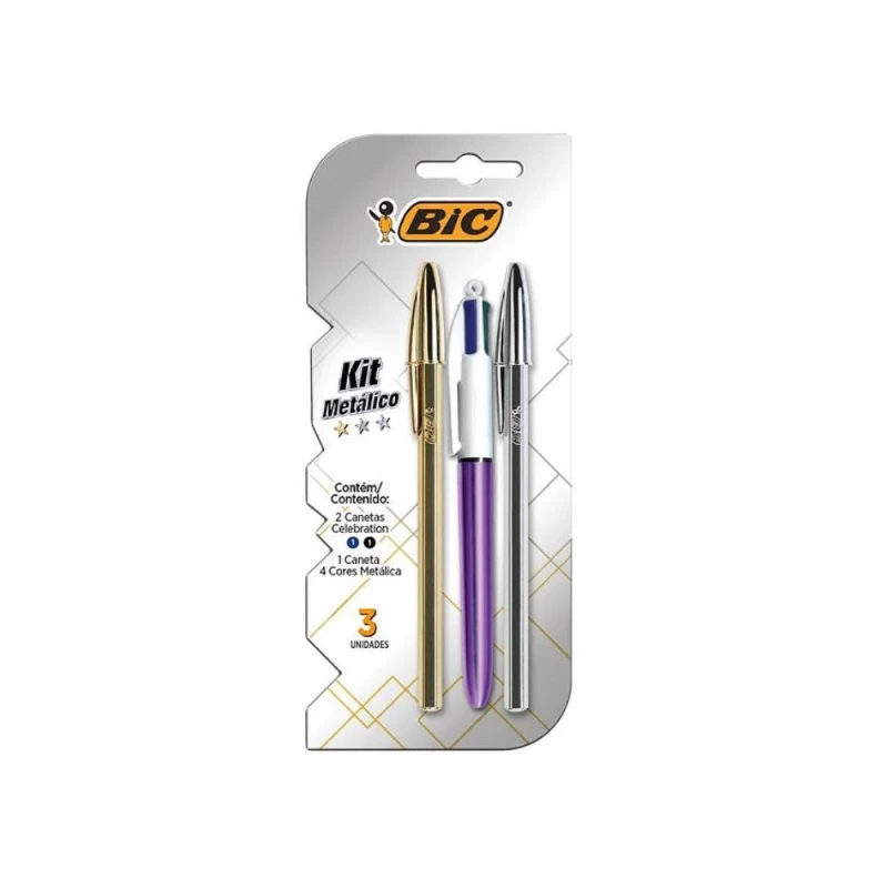 Kit Metalico Caneta Esferografica 3 Unidades Bic