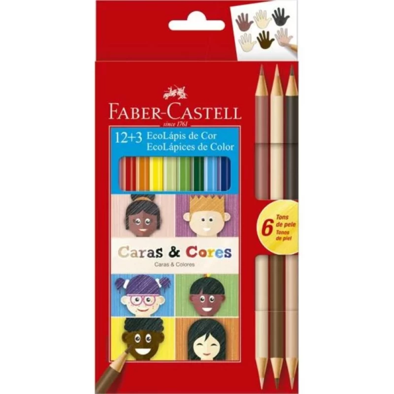 Lapis De Cor Ecolapis Caras E Cores 12 Cores + 6 Tons De Pele Faber Castell                       