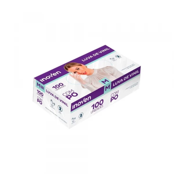 Luva De Vinil M Com Po 100 Unidades Inoven
