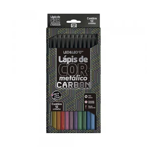 Lapis De Cor Metalico Carbon Com 12 Cores Leo & Leo