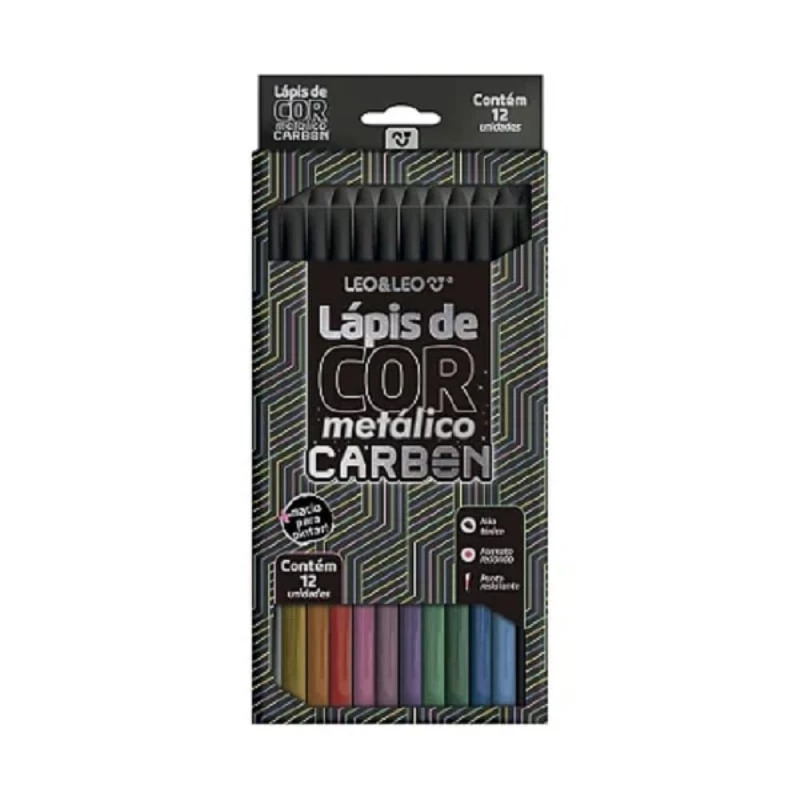 Lapis De Cor Metalico Carbon Com 12 Cores Leo & Leo