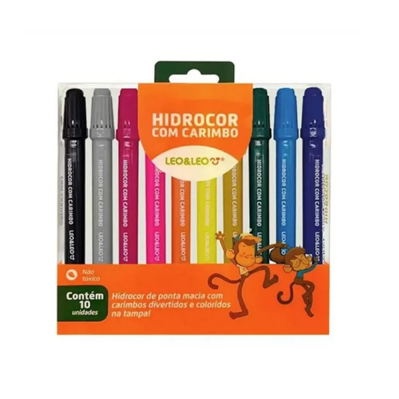 Caneta Hidrocor Com Carimbo Com 10 Cores Leo & Leo