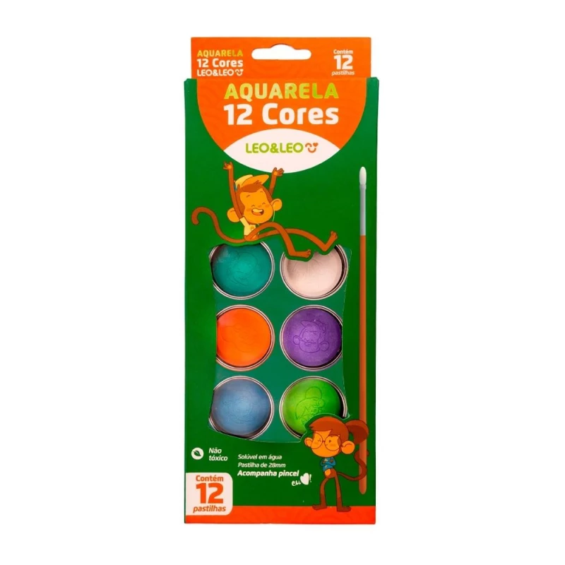 Aquarela 12 Cores Com Pincel Leo & Leo