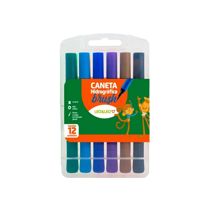 Caneta Hidrografica Brush Com 12 Cores Leo & Leo