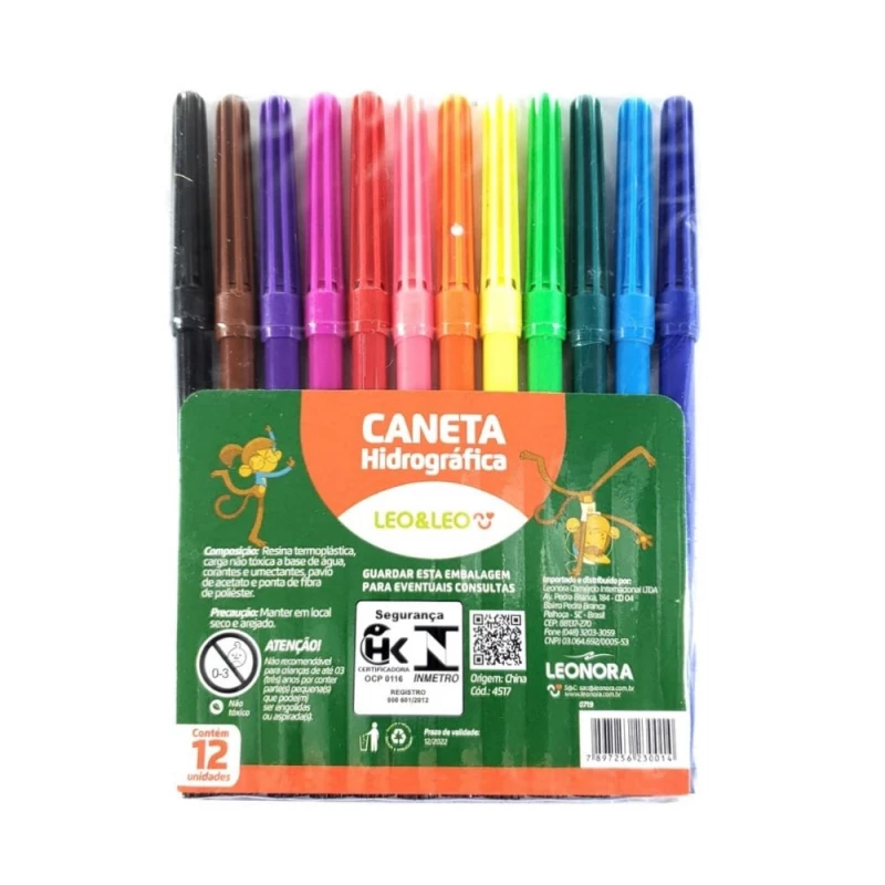 Caneta Hidrografica Com 12 Cores Leo & Leo