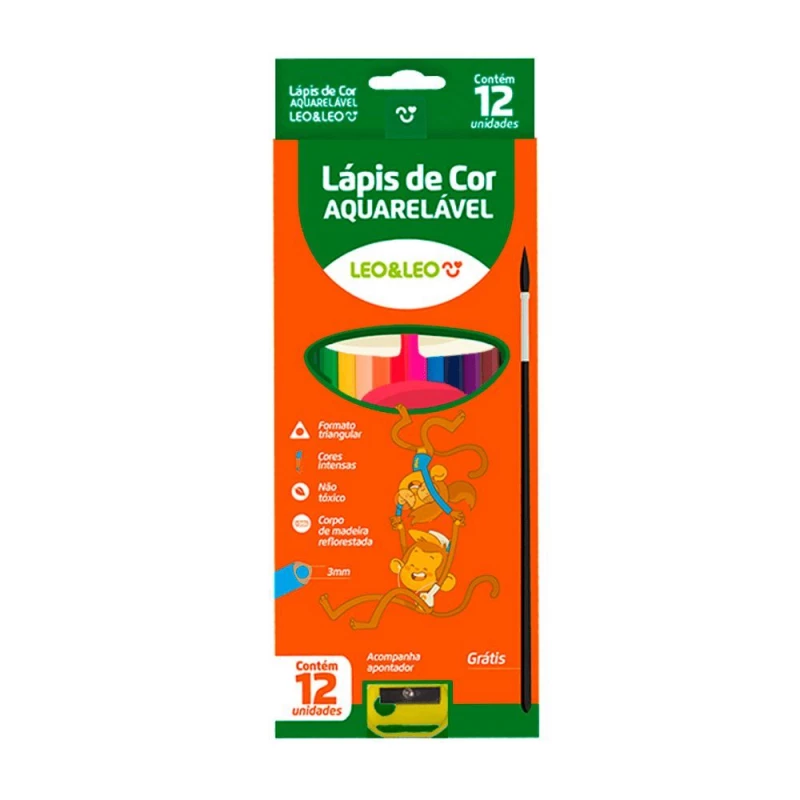 Lapis De Cor Aquarelavel Com Pincel E Apontador Com 12 Cores Leo & Leo