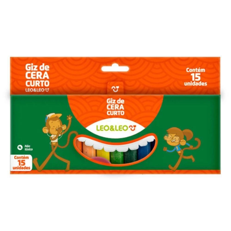 Giz De Cera Curto Com 15 Cores Leo & Leo