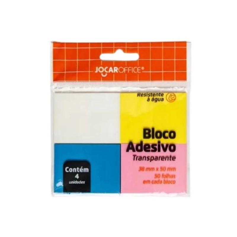 Bloco Adesivo Colorido Transparente Com 4 Unidades 38mmx50mm Leo & Leo