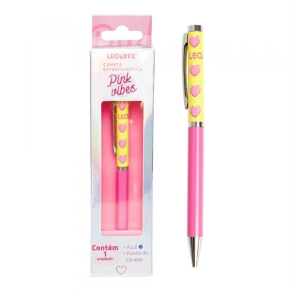 Caneta Esferografica Pink Vibes Coracao Azul Leo & Leo