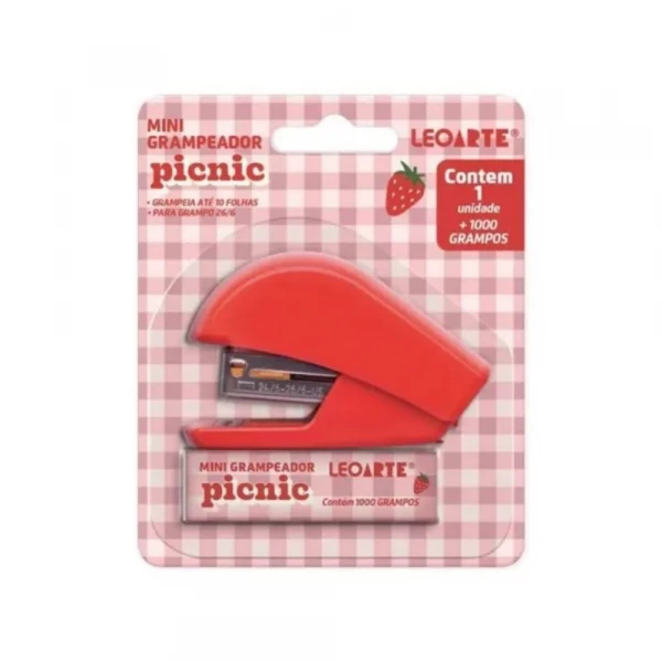 Mini Grampeador Picnic Com Grampo Leo & Leo
