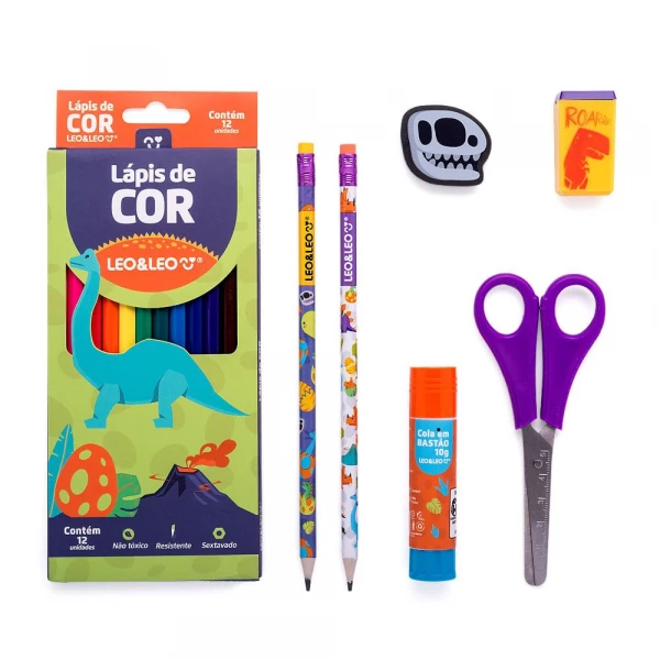Kit Escolar Dino Com 7 Itens Leo & Leo