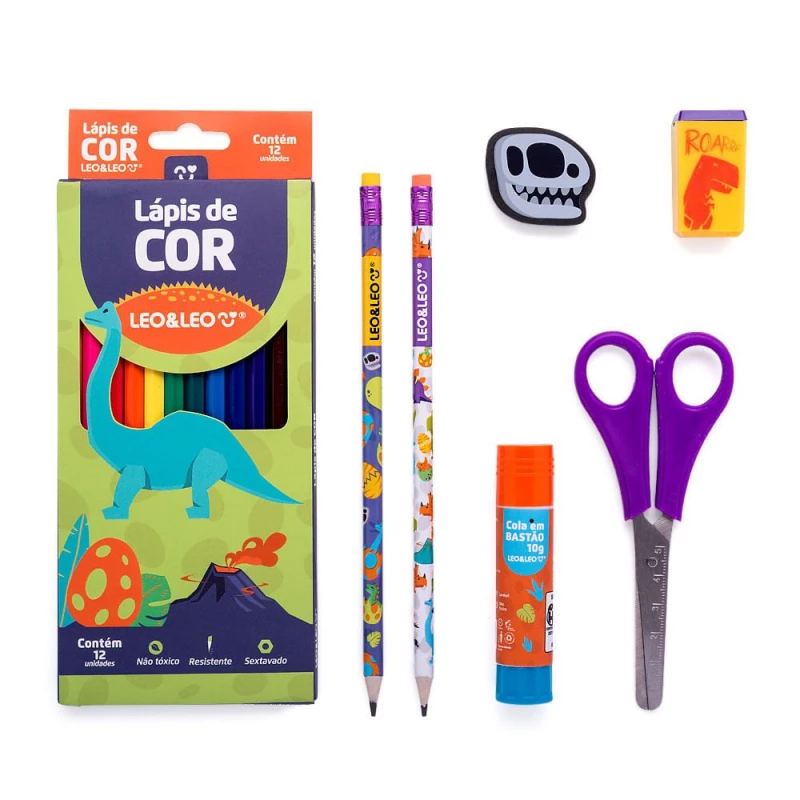 Kit Escolar Dino Com 7 Itens Leo & Leo