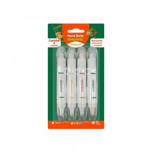 Marca Texto Apagavel Com 4 Cores 2 Pontas Leo & Leo