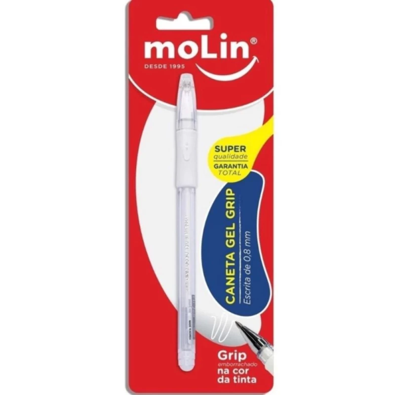 Caneta Gel Grip Branca 0.8 Molin