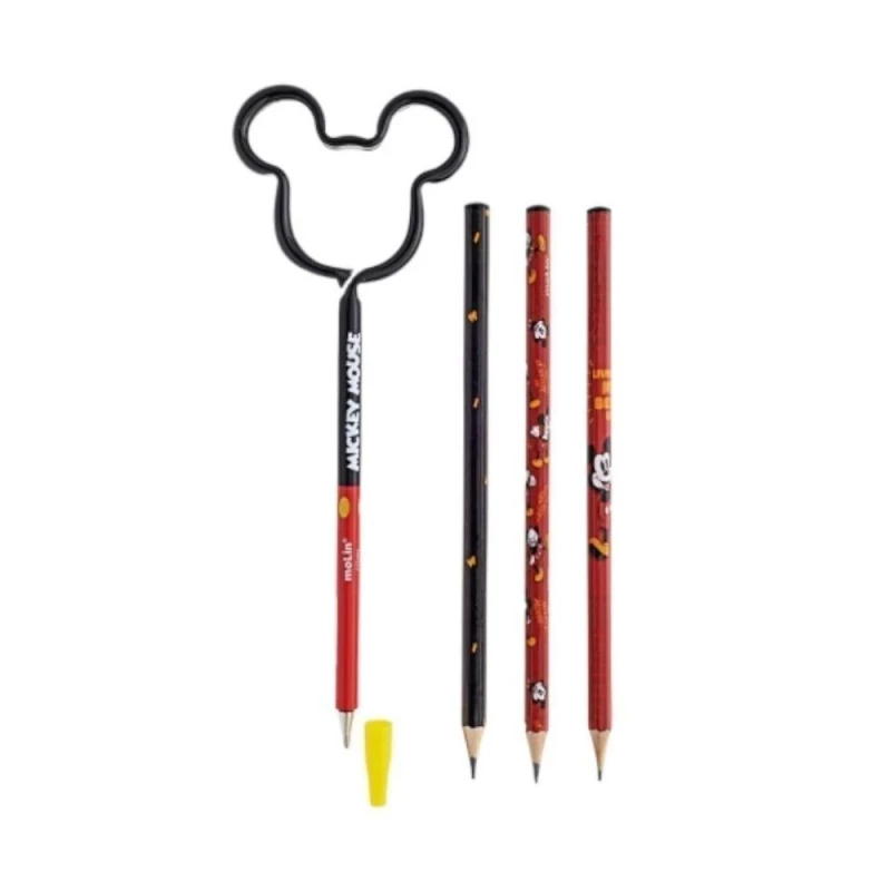 Kit Face Mickey Mouse Com Caneta Esferografica Azul E 3 Lapis Molin