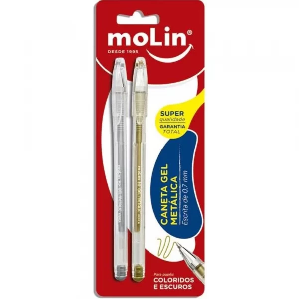 Caneta Gel Metalica 2 Cores Ouro E Prata 0.7 Molin