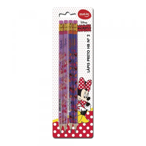 Lapis Preto Minnie Mouse Com Borracha Com 4 Sortido Molin