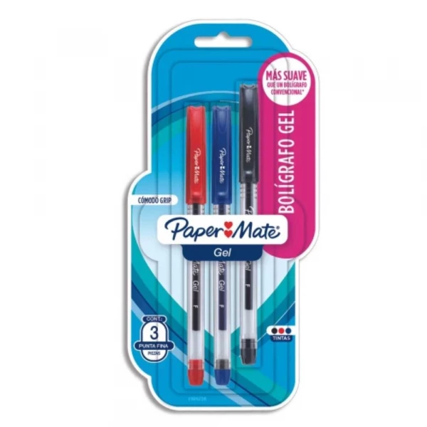 Caneta Gel Azul Preta E Vermelha Paper Mate