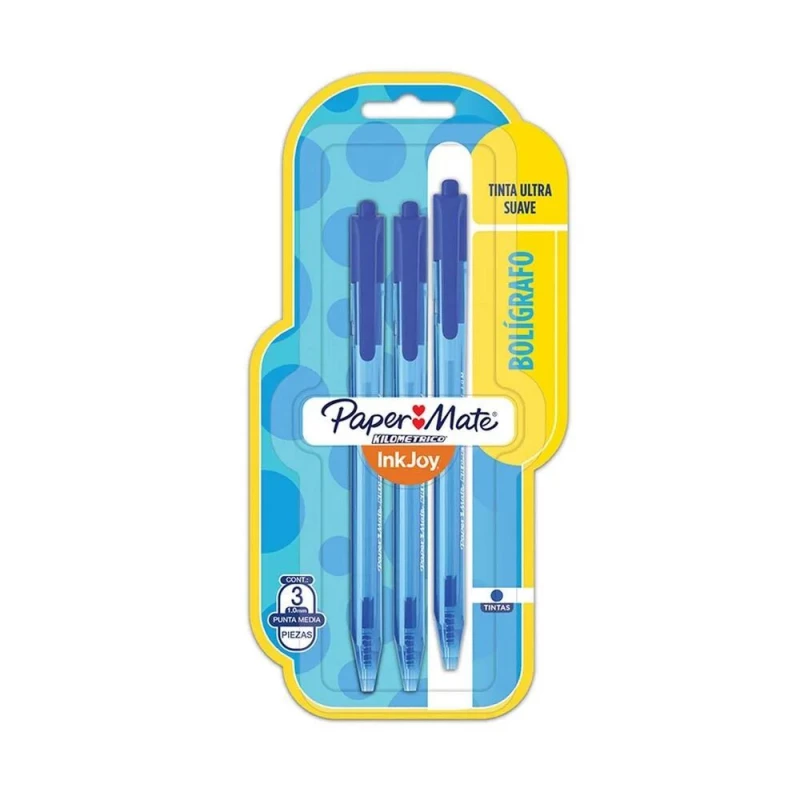 Caneta Esferografica De Clique Azul Com 3 Unidades Paper Mate