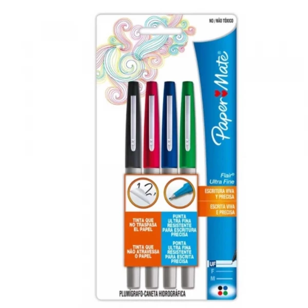 Caneta Hidrografica Flair Ultra Fine Com 4 Cores Paper Mate