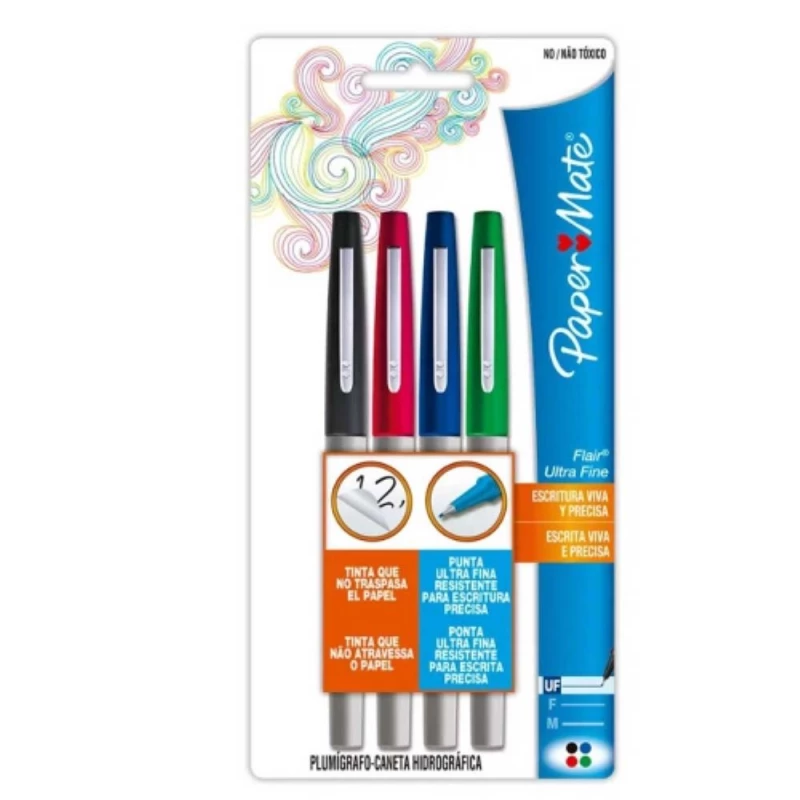 Caneta Hidrografica Flair 1.2mm Com 4 Cores Paper Mate