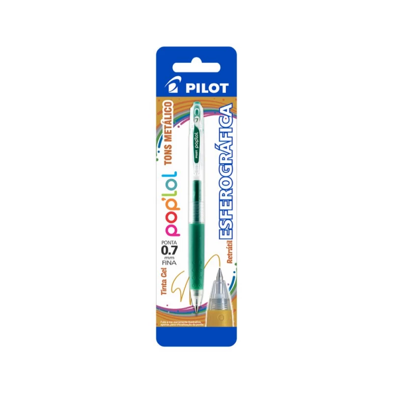 Caneta Esferografica 0.7mm Pop Lol Verde Metalico Pilot                         