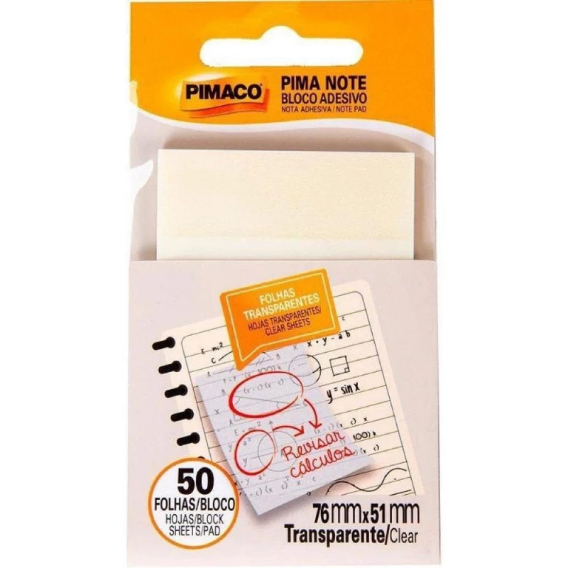Bloco Adesivo Transparente 76x51mm 50 Folhas Pimaco 