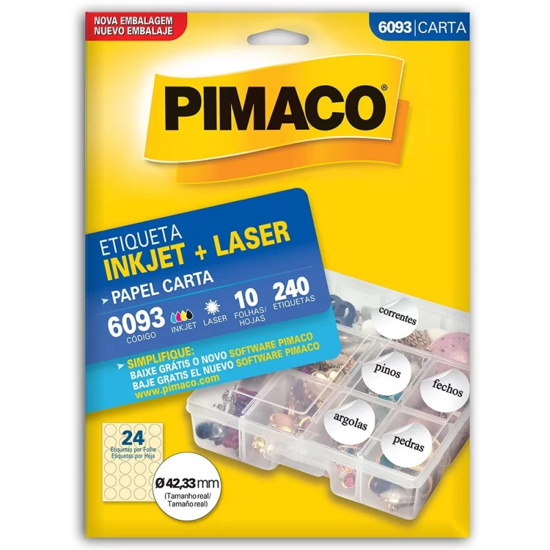 Etiqueta Adesiva Inkjet E Laser Carta 6093 42.33mm Pimaco