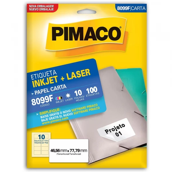 Etiqueta Adesiva Inkjet E Laser Carta 8099f 46.56x77.79mm Pimaco