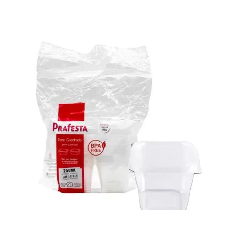 Pote Quadrado 250ml Com 20 Unidades PraFesta