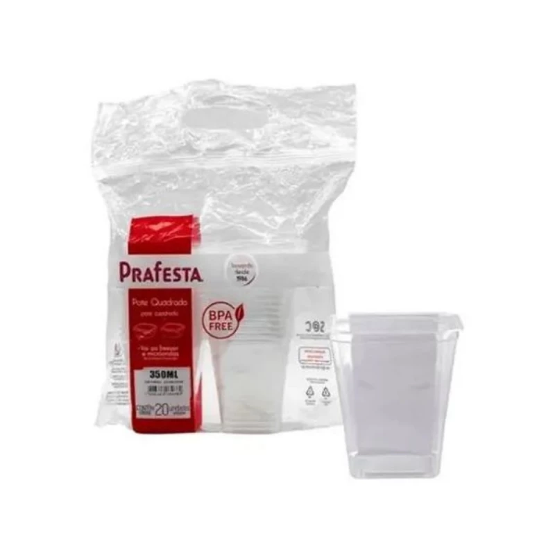 Pote Quadrado 350ml Com 20 Unidades PraFesta