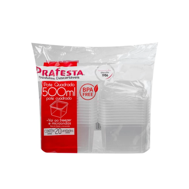 Pote Quadrado 500ml Com 20 Unidades PraFesta