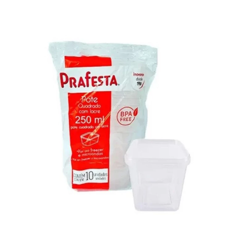 Pote Quadrado Com Lacre 250ml Com 10 Unidades PraFesta
