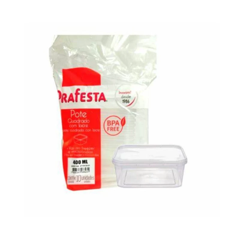 Pote Quadrado Com Lacre 400ml Com 10 Unidades PraFesta