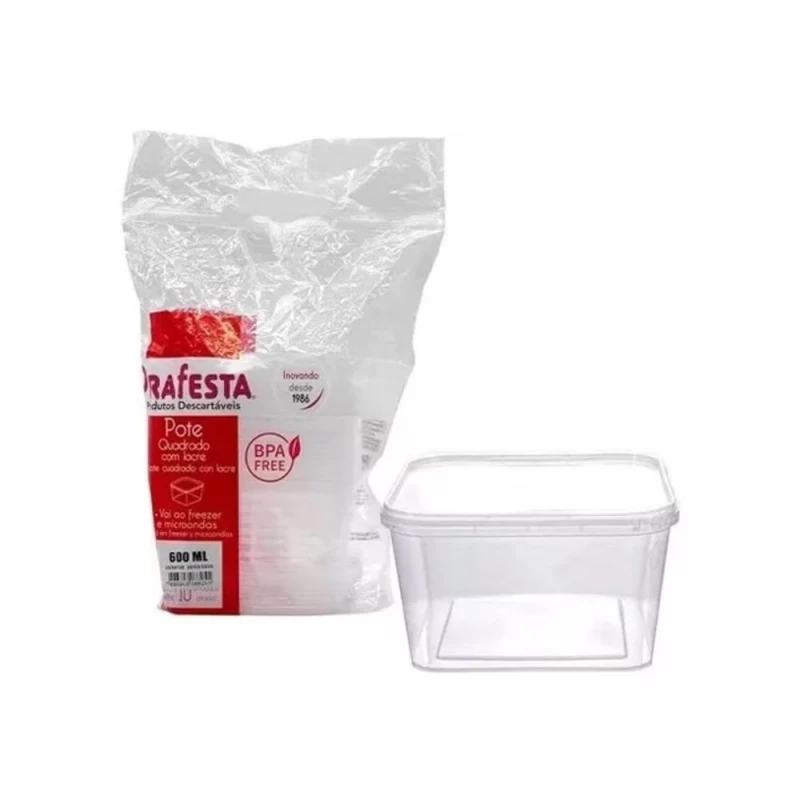 Pote Quadrado Com Lacre 600ml Com 10 Unidades PraFesta