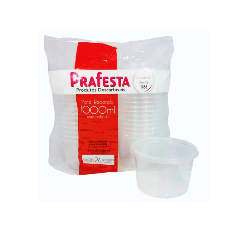 Pote Redondo 1000ml Com 24 Unidades PraFesta