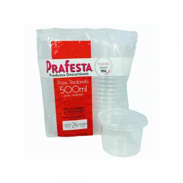 Pote Redondo 500ml Com 24 Unidades PraFesta