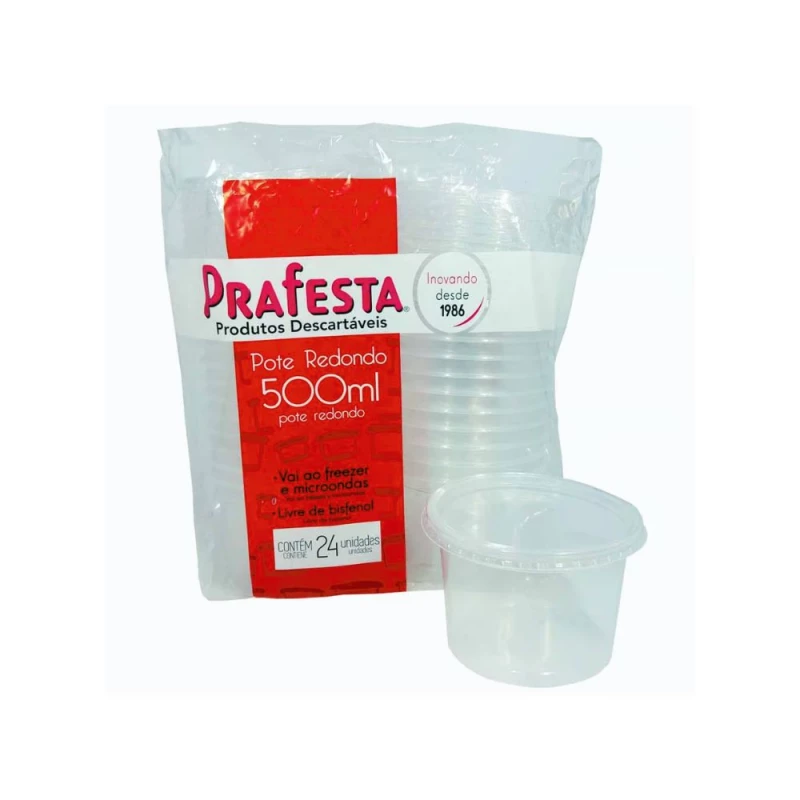 Pote Redondo 500ml Com 24 Unidades PraFesta