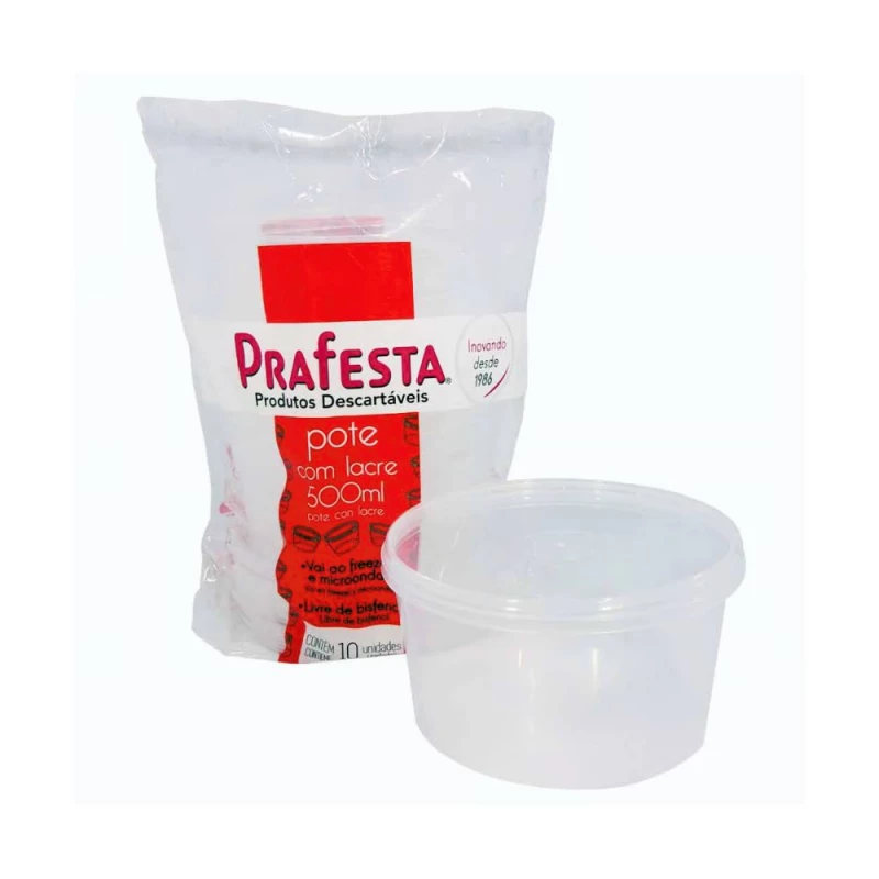 Pote Redondo Com Lacre 500ml Com 10 Unidades PraFesta