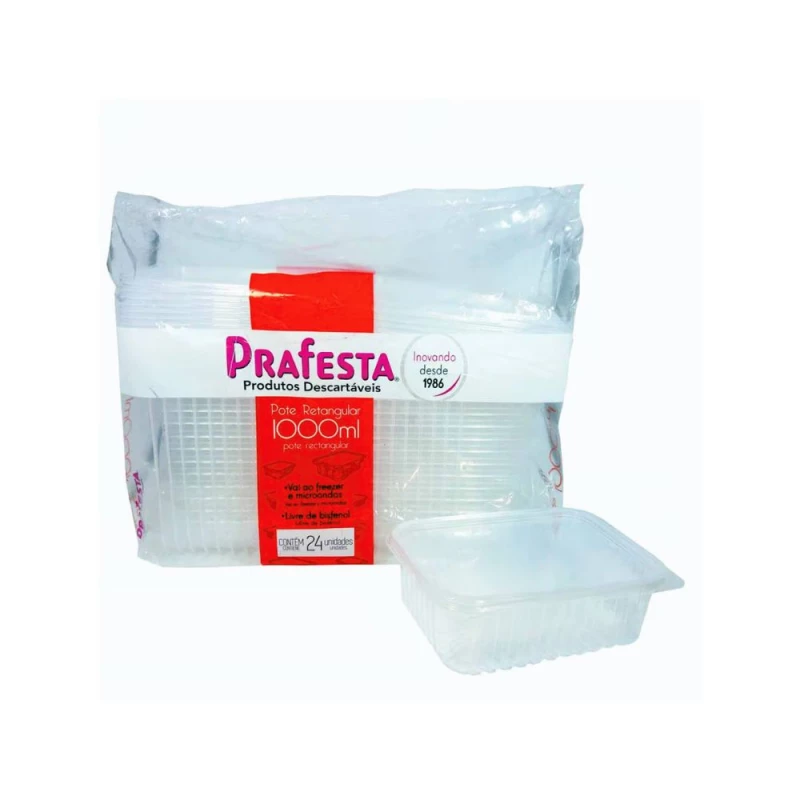 Pote Retangular 1000ml Com 24 Unidades PraFesta