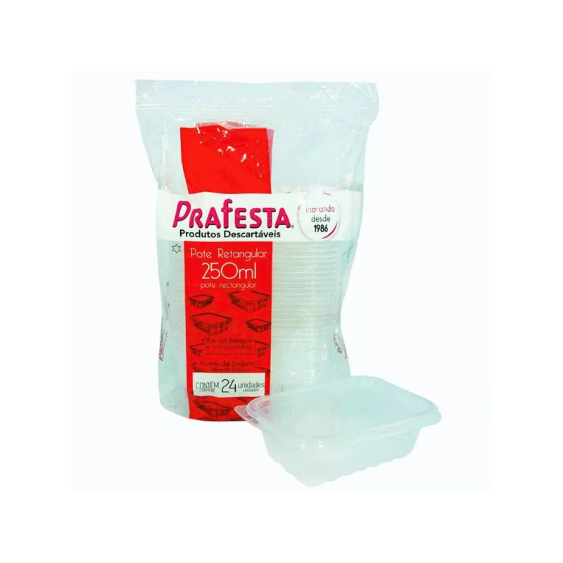 Pote Retangular 250ml Com 24 Unidades PraFesta