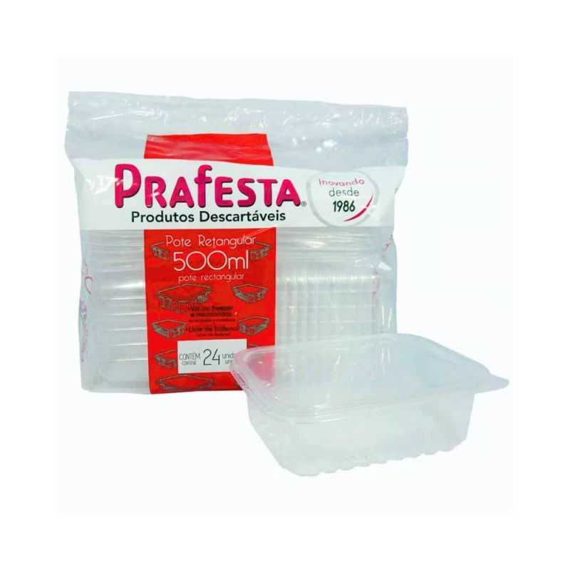 Pote Retangular 500ml Com 24 Unidades PraFesta