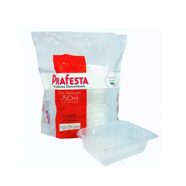 Pote Retangular 750ml Com 24 Unidades PraFesta