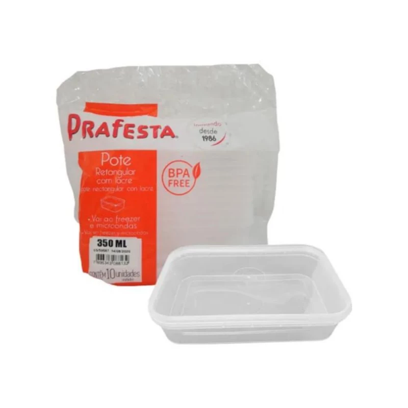Pote Retangular Com Lacre 350ml Com 10 Unidades PraFesta