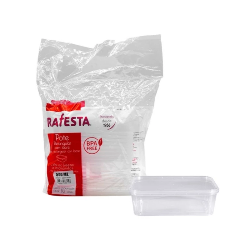 Pote Retangular Com Lacre 500ml Com 10 Unidades PraFesta