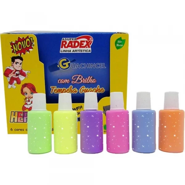 Tinta Guachincel 6 Cores Neon Com Glitter 18ml Radex