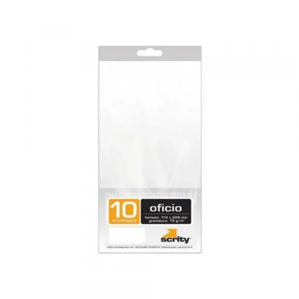 Envelope Kraft Branco Oficio 114x229mm 75g Com 10 Unidades Scrity