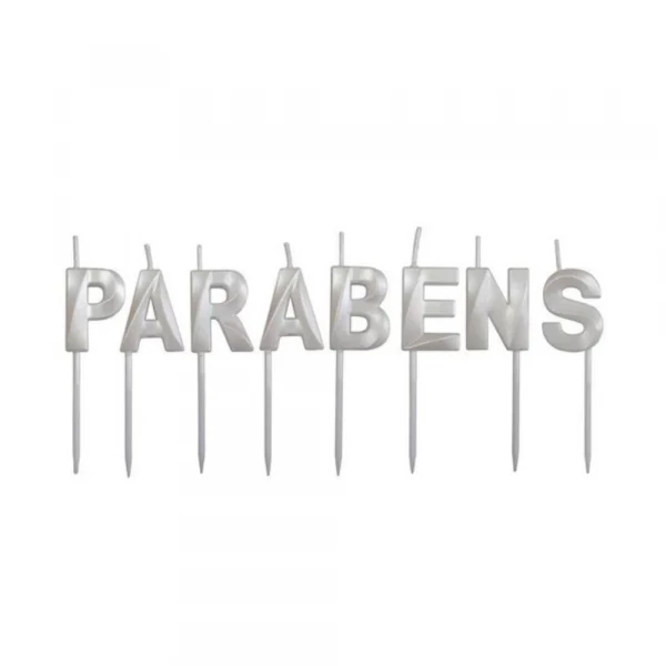 Vela De Aniversario Parabens Prata Silver Festas
